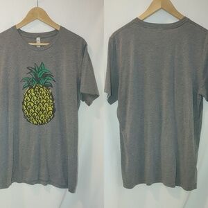 Ily Couture Short Sleeve Crew Neck Pineapple Graphic Tee Gray Yellow Green Large